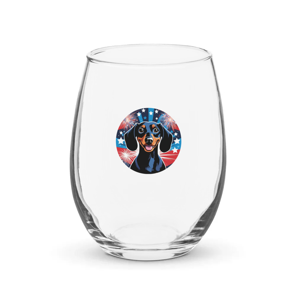 PugMug Custom Black Dachshund Stemless Wine Glass