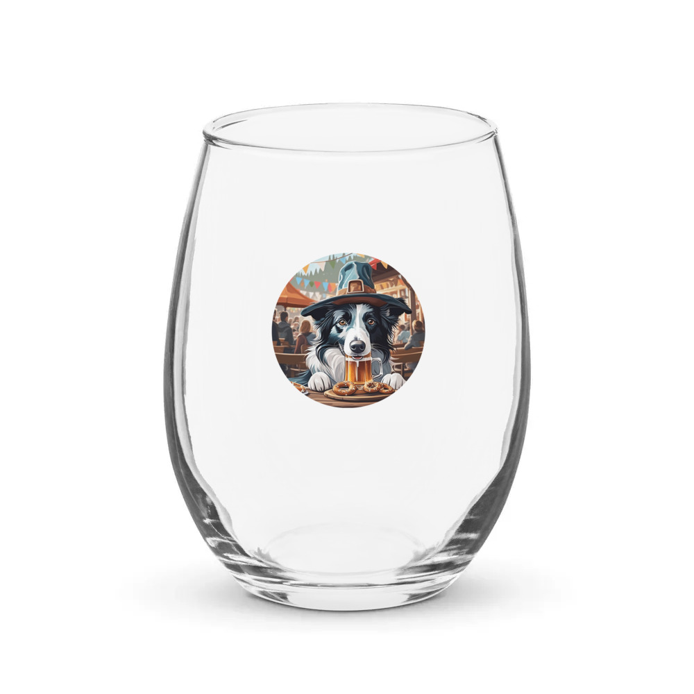 PugMug Custom Border Collie Stemless Wine Glass