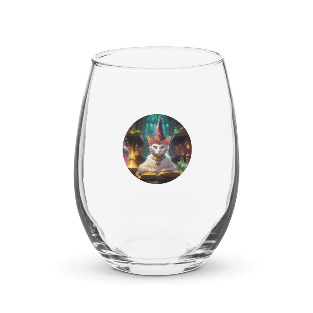 PugMug Custom White Abyssinian Cat Stemless Wine Glass