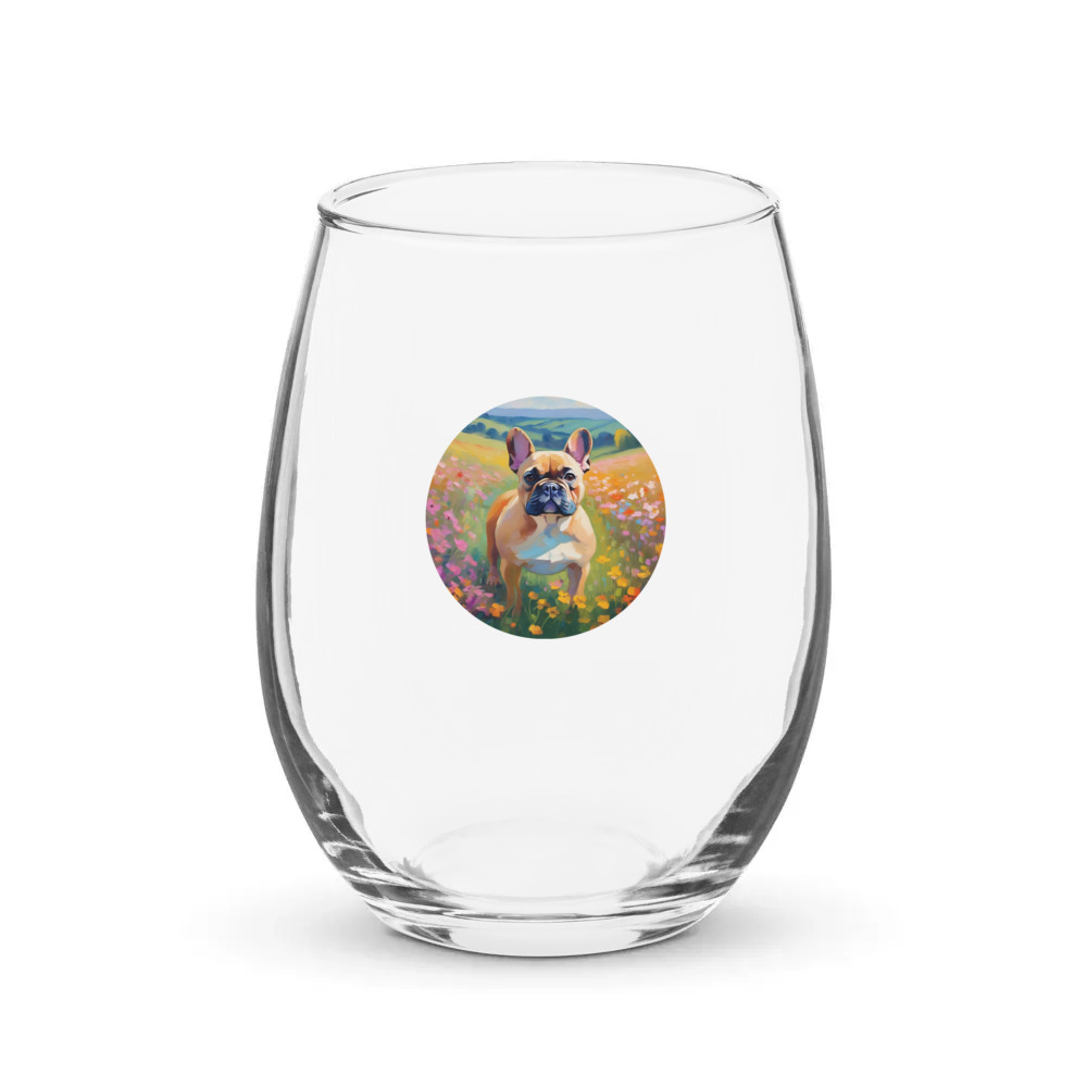 PugMug Custom Tan French Bulldog Stemless Wine Glass