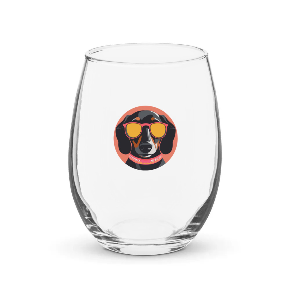 PugMug Custom Black Dachshund Stemless Wine Glass