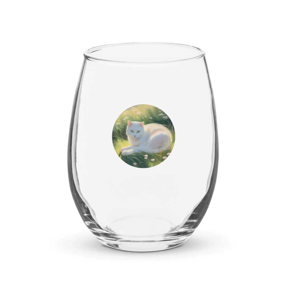 PugMug Custom White Companion Cat Stemless Wine Glass