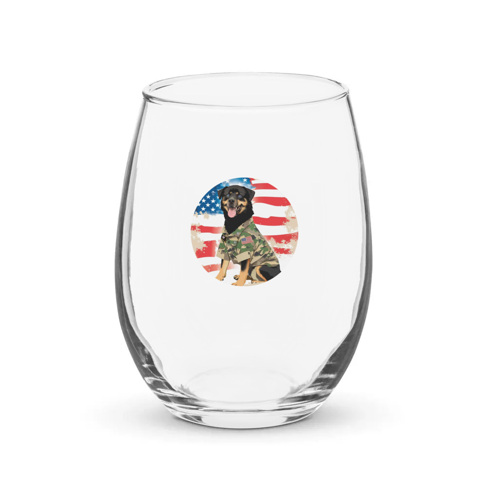PugMug Custom Blue Stemless Wine Glass