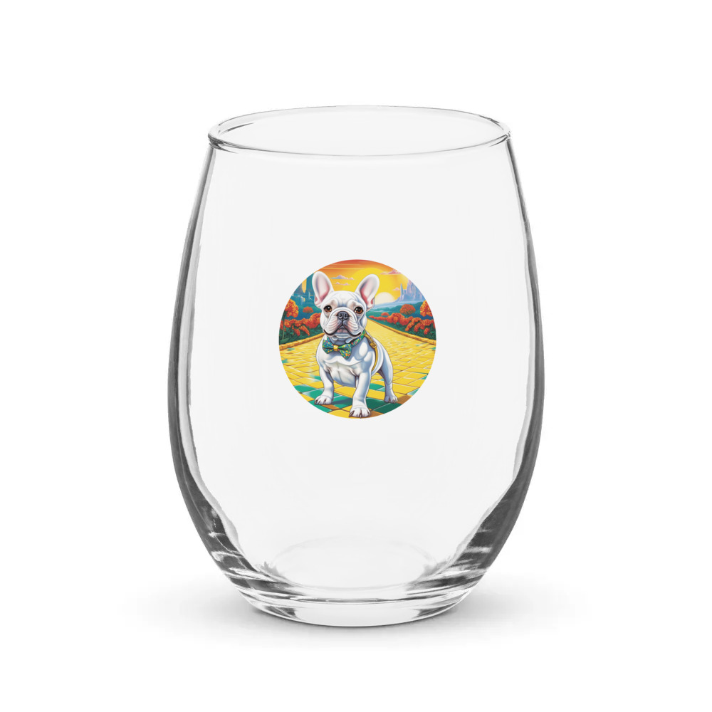 PugMug Custom White French Bulldog Stemless Wine Glass