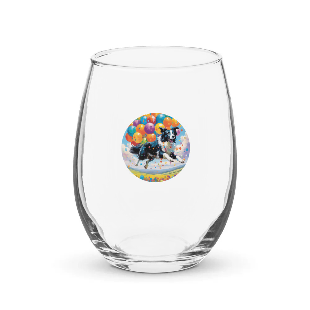 PugMug Custom Border Collie Stemless Wine Glass