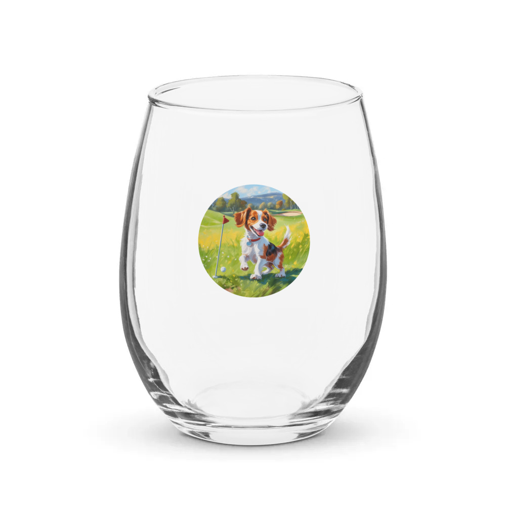 PugMug Custom Brittany Dog Stemless Wine Glass