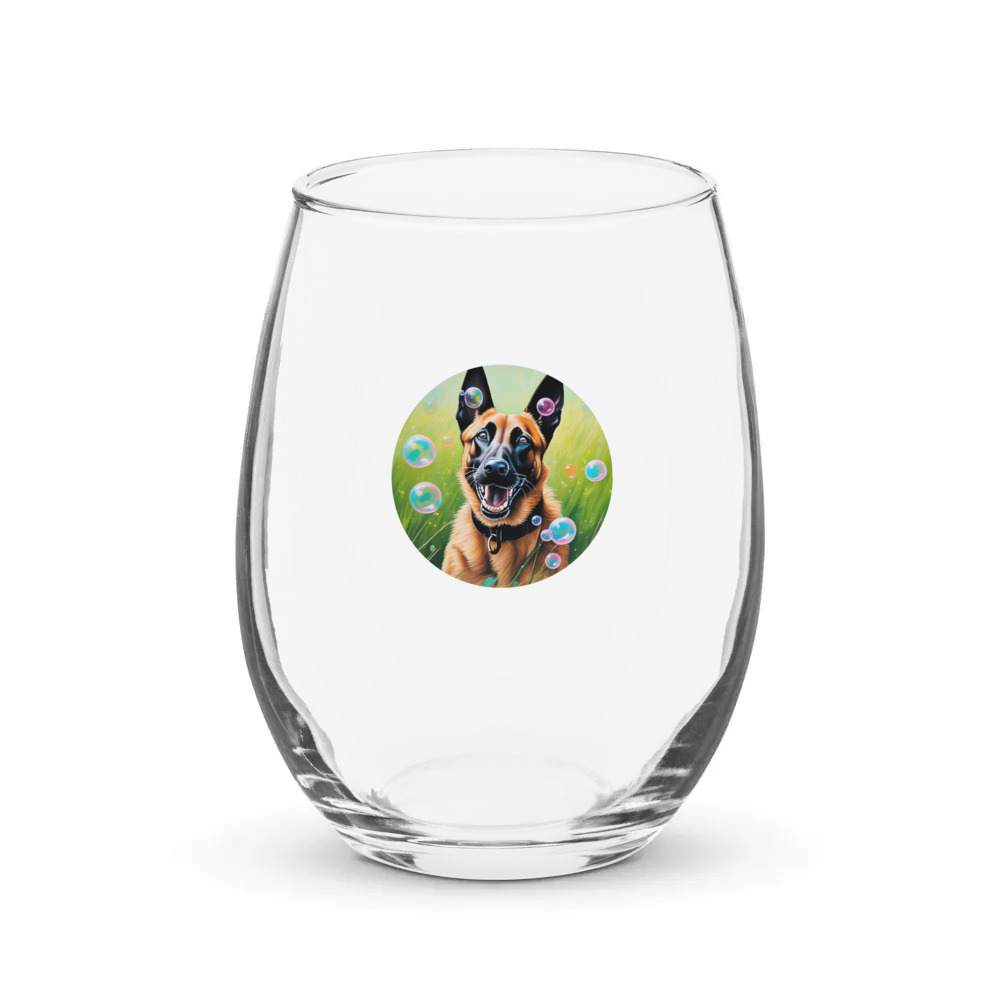 PugMug Custom Belgian Malinois Stemless Wine Glass