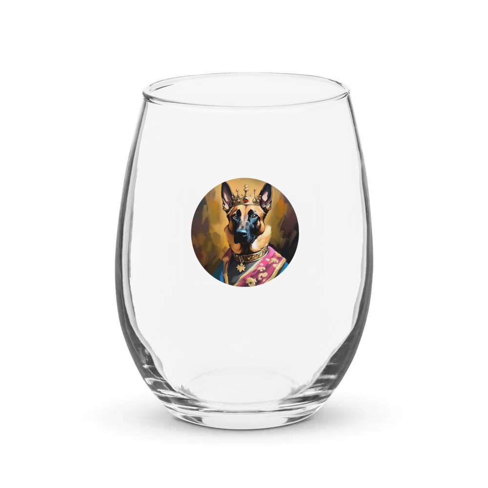 PugMug Custom Belgian Malinois Stemless Wine Glass