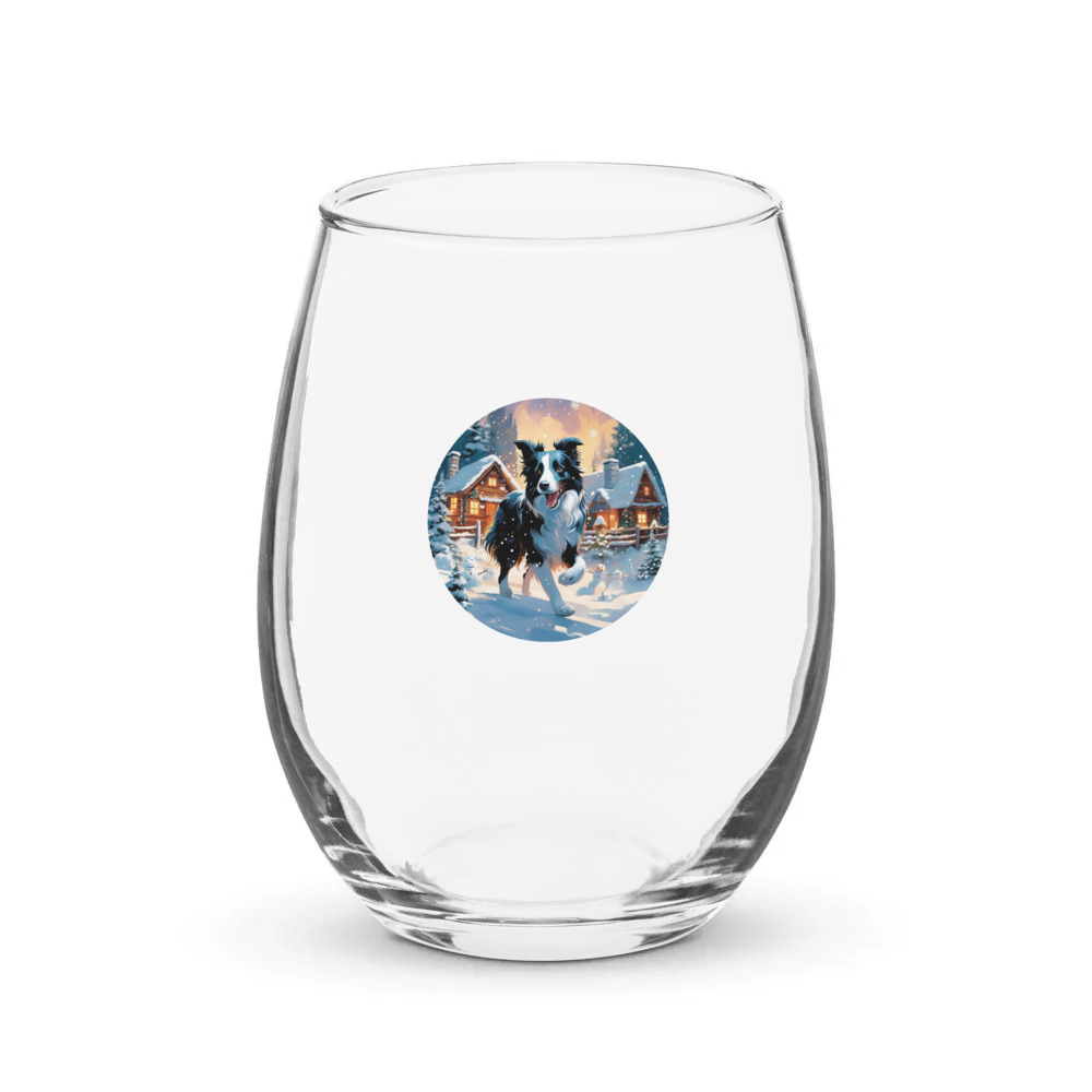PugMug Custom Border Collie Stemless Wine Glass