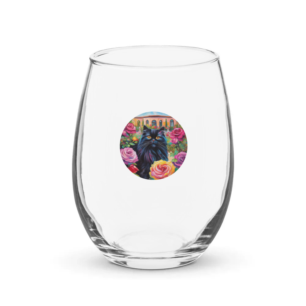 PugMug Custom Black Persian Cat Stemless Wine Glass
