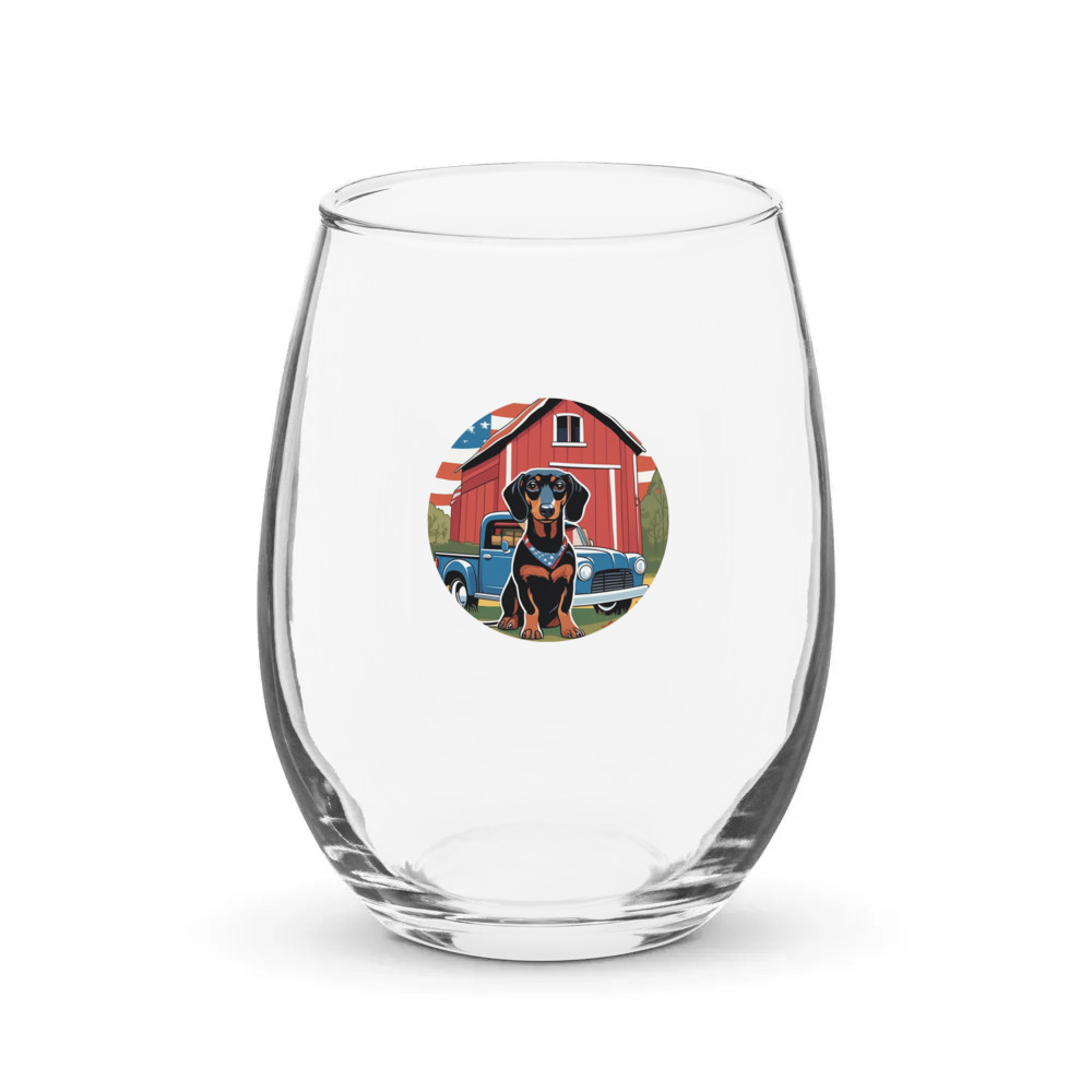 PugMug Custom Black Dachshund Stemless Wine Glass
