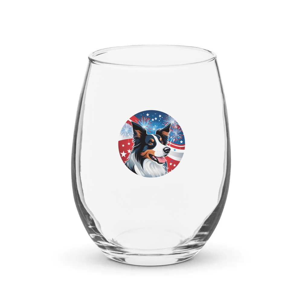 PugMug Custom Border Collie Stemless Wine Glass