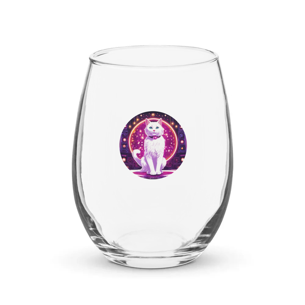 PugMug Custom White Companion Cat Stemless Wine Glass