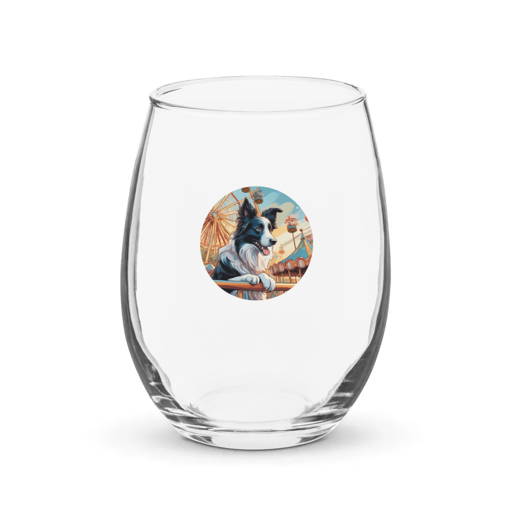 PugMug Custom Border Collie Stemless Wine Glass