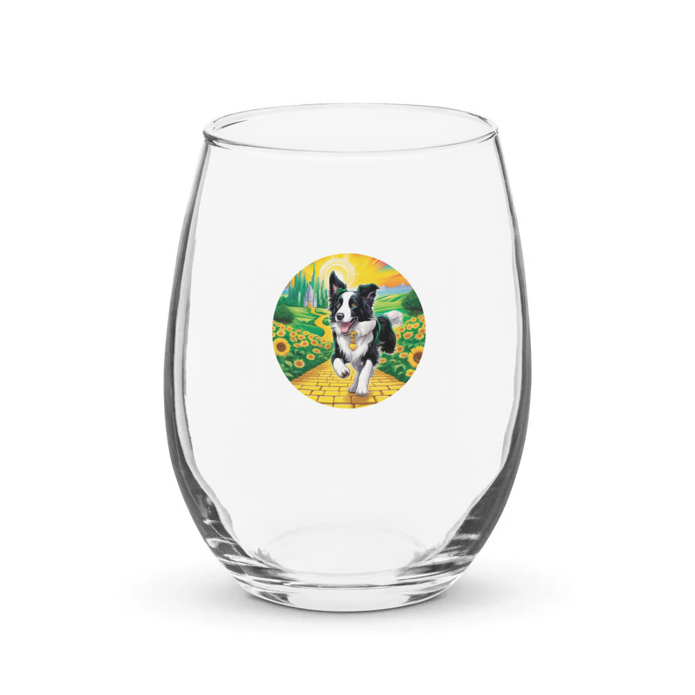 PugMug Custom Border Collie Stemless Wine Glass