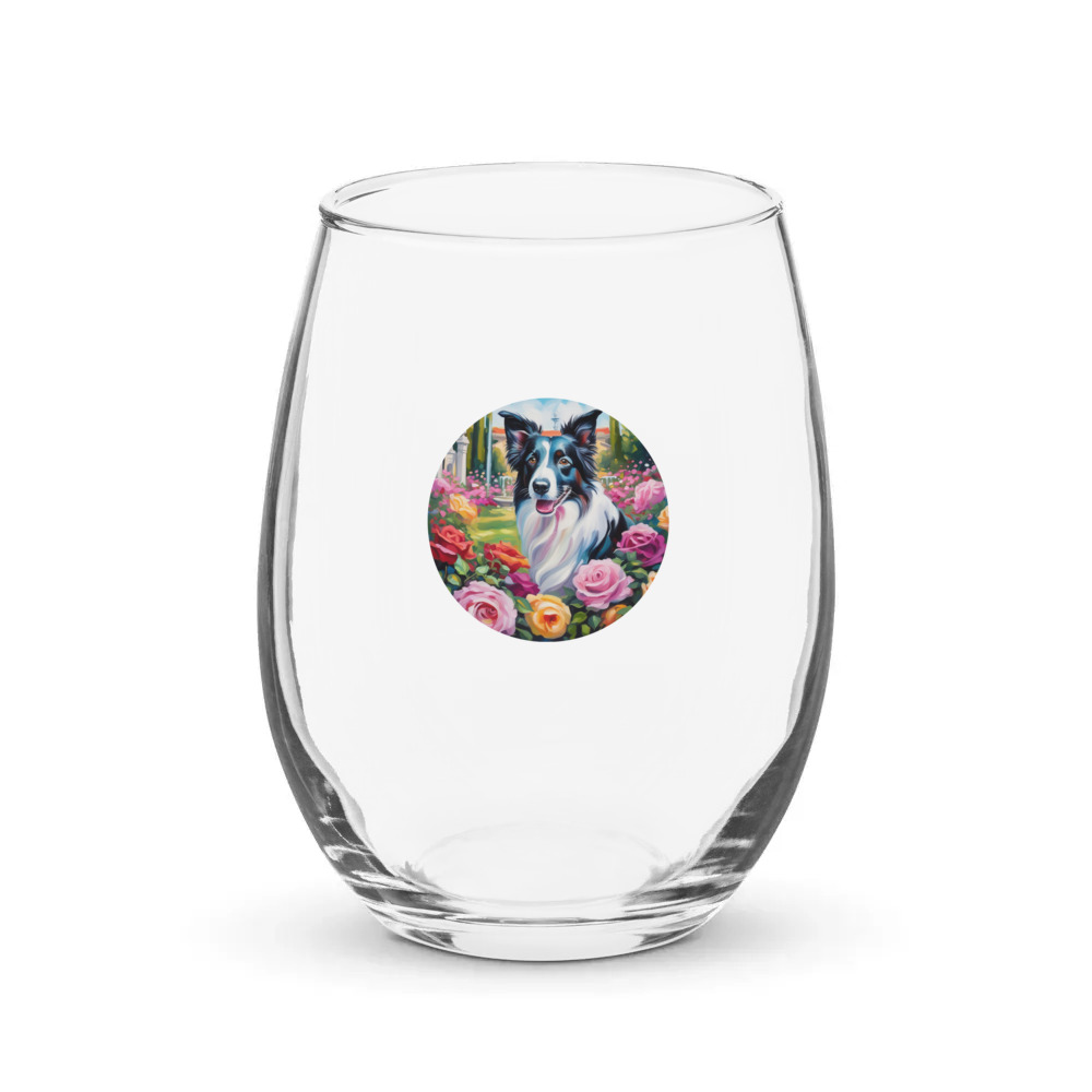 PugMug Custom Border Collie Stemless Wine Glass