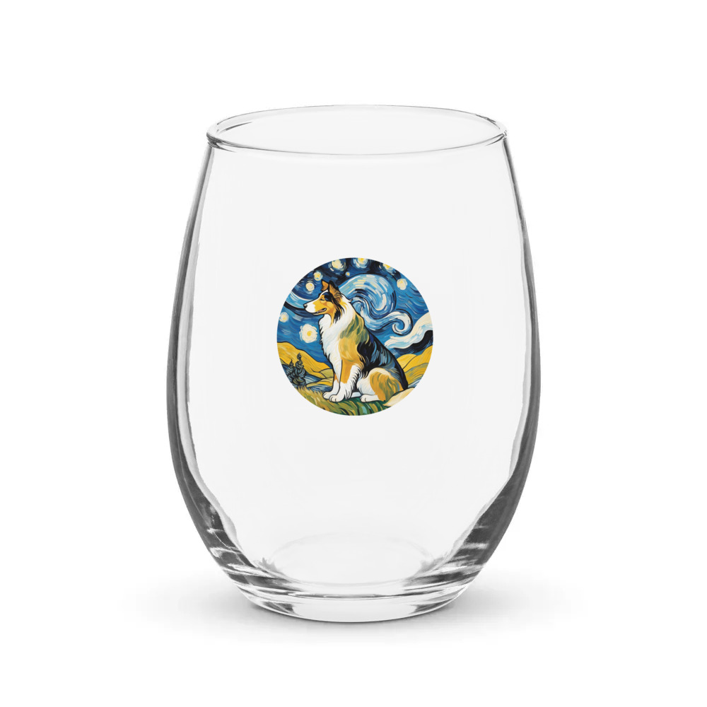 PugMug Custom Collie Stemless Wine Glass