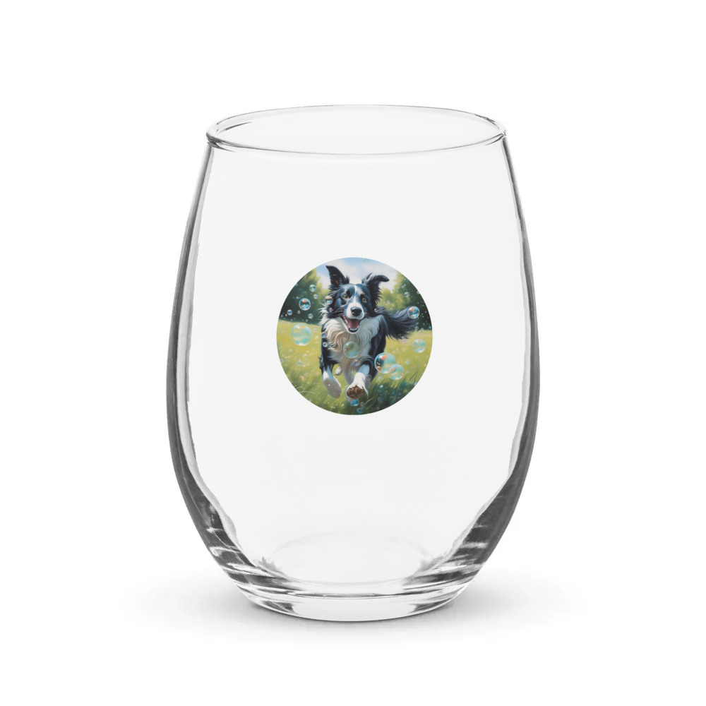 PugMug Custom Border Collie Stemless Wine Glass