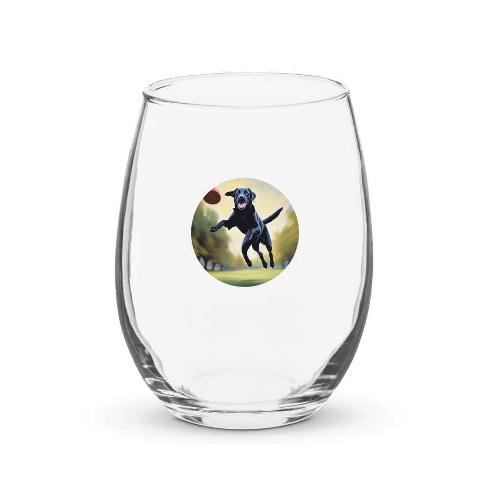 PugMug Custom Black Labrador Retriever Stemless Wine Glass