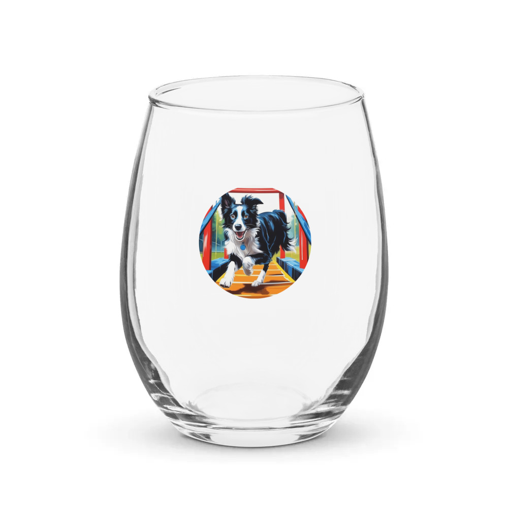 PugMug Custom Border Collie Stemless Wine Glass