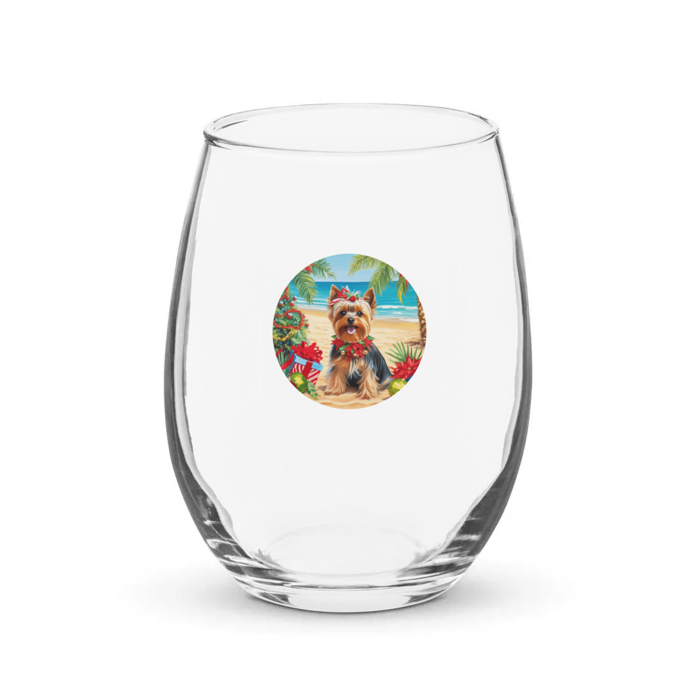 PugMug Custom Yorkshire Terrier Stemless Wine Glass