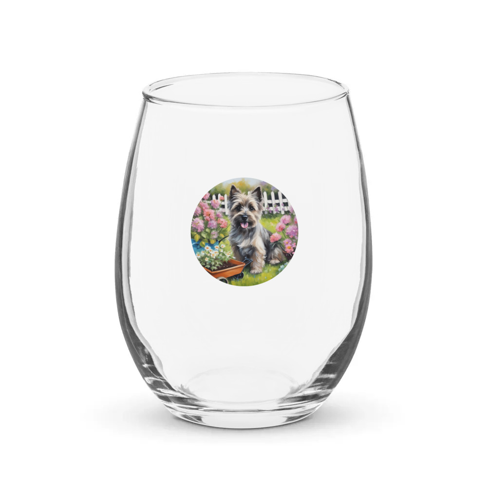 PugMug Custom Cairn Terrier Stemless Wine Glass