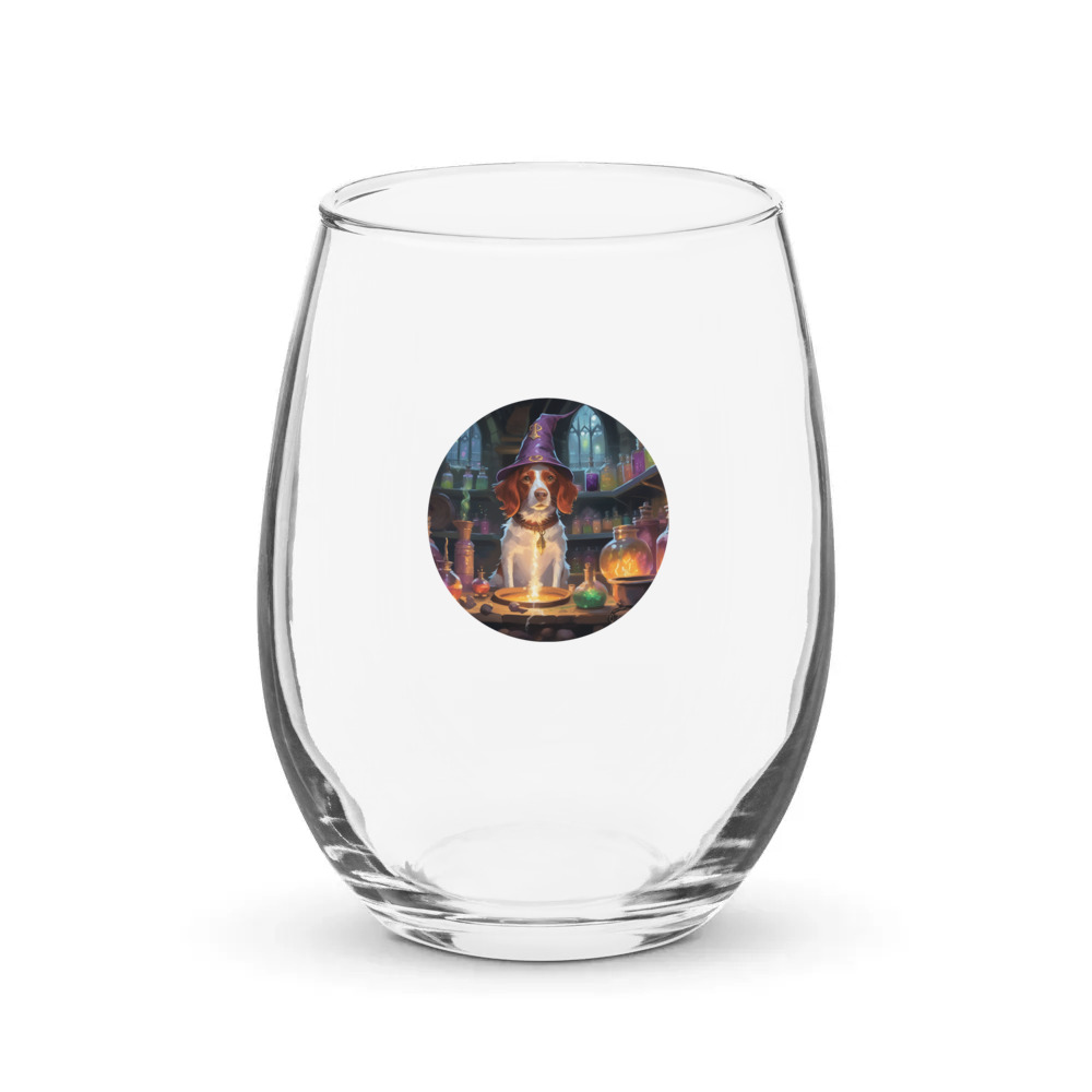 PugMug Custom Brittany Dog Stemless Wine Glass