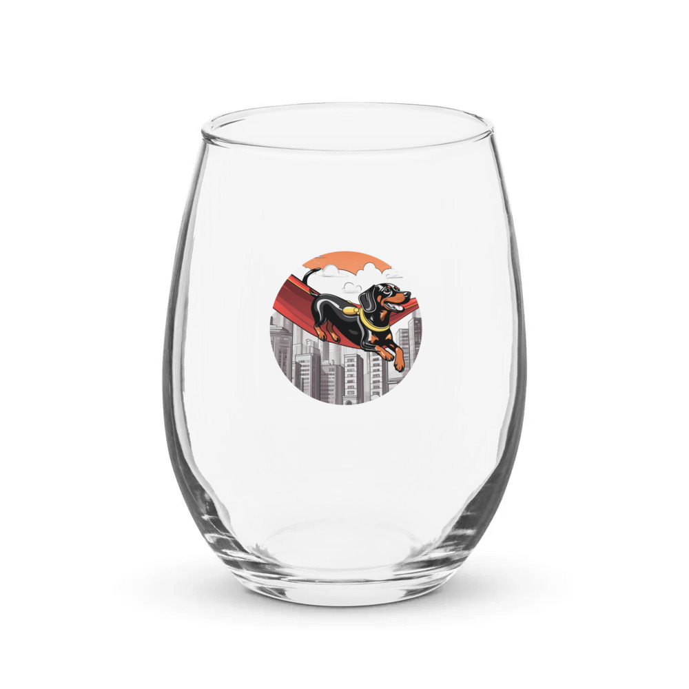 PugMug Custom Black Dachshund Stemless Wine Glass