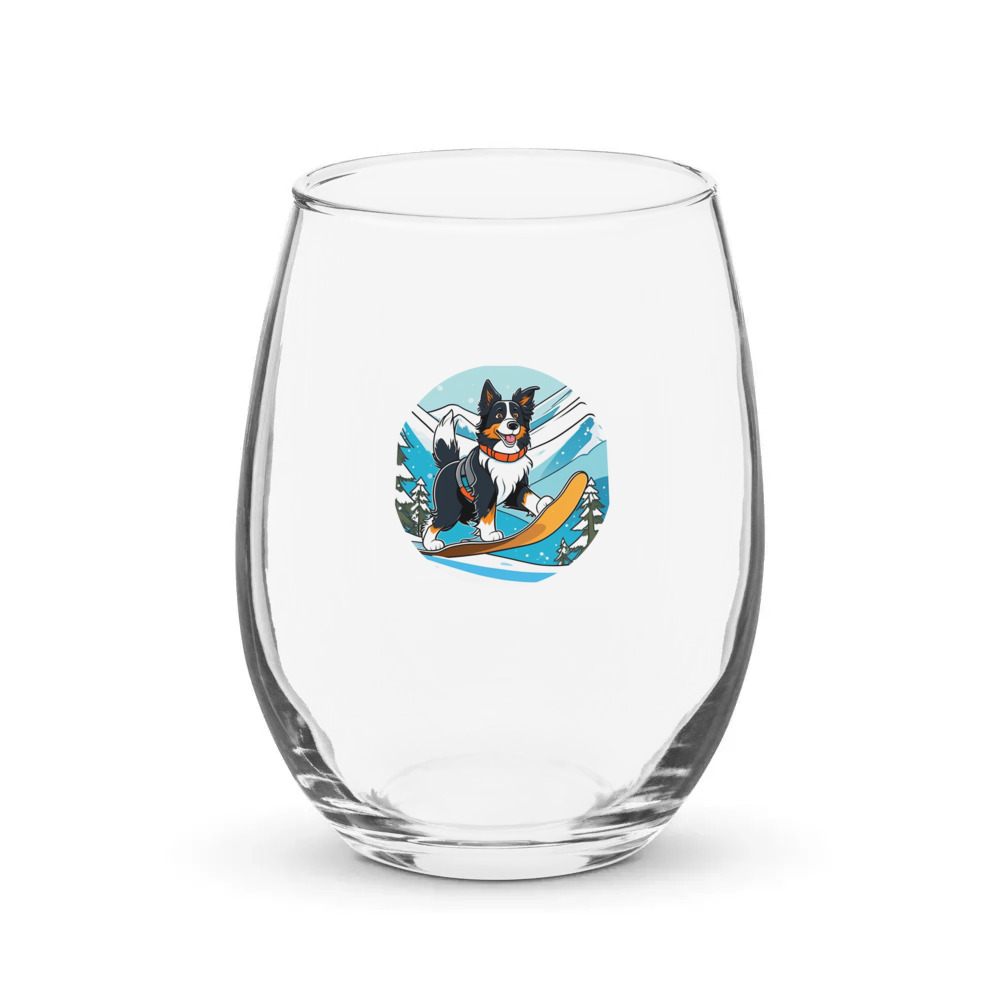 PugMug Custom Border Collie Stemless Wine Glass