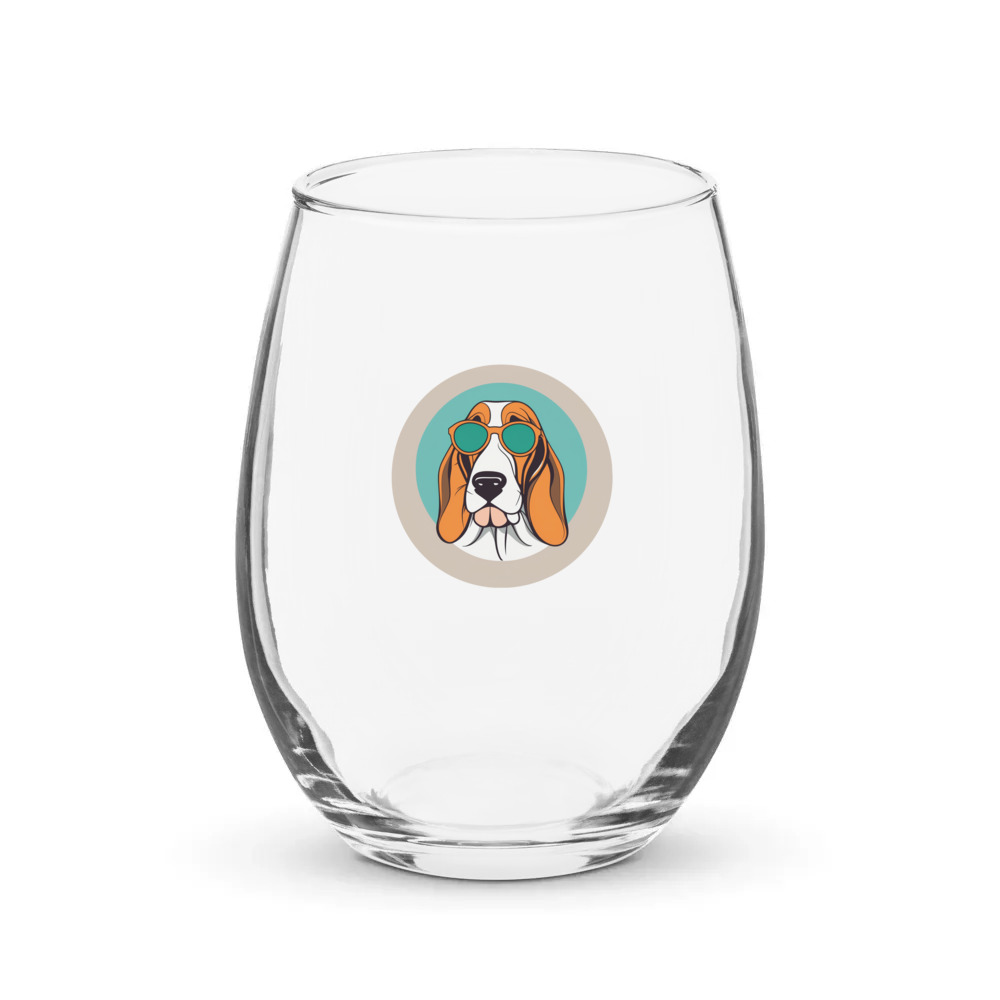 PugMug Custom Basset Hound Stemless Wine Glass