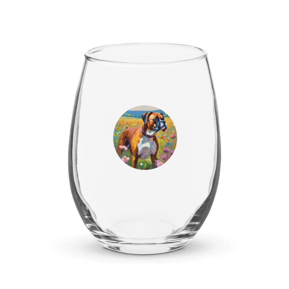PugMug Custom Boxer Dog Stemless Wine Glass