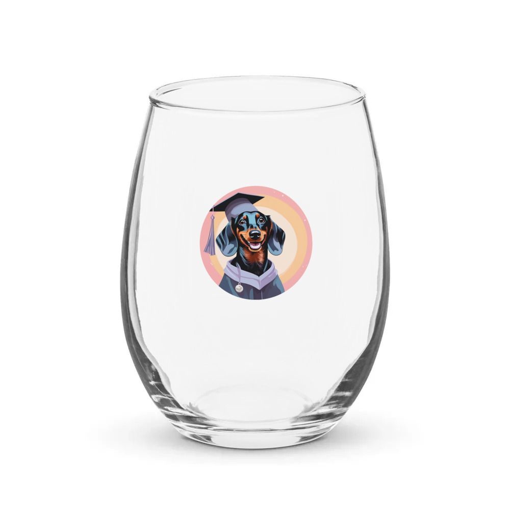 PugMug Custom Black Dachshund Stemless Wine Glass