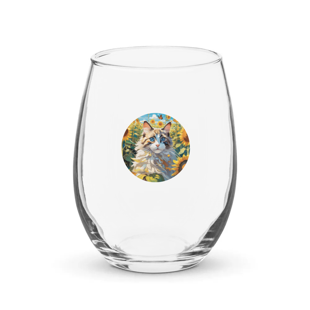 PugMug Custom Tabby Ragdoll Cat Stemless Wine Glass