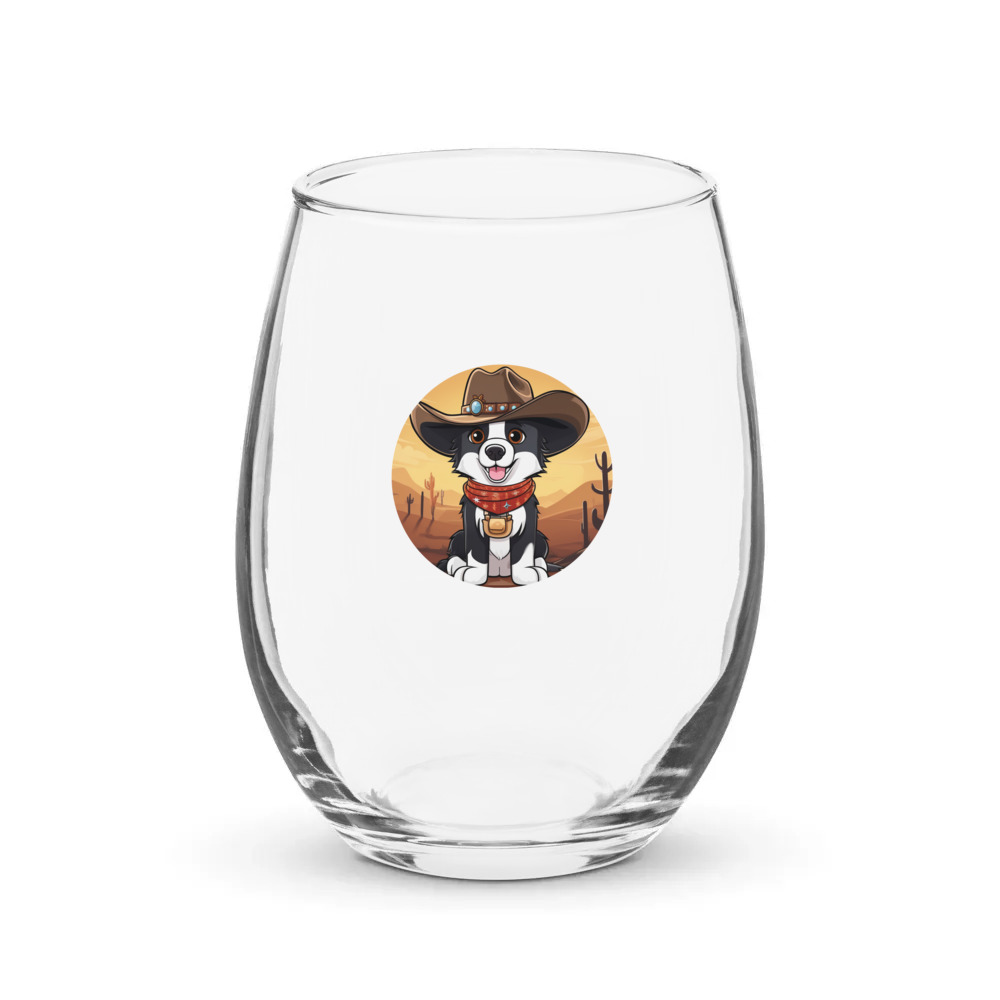 PugMug Custom Border Collie Stemless Wine Glass