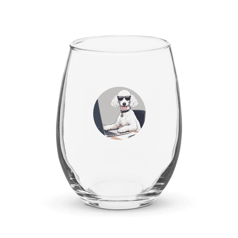 PugMug Custom White Poodle Stemless Wine Glass