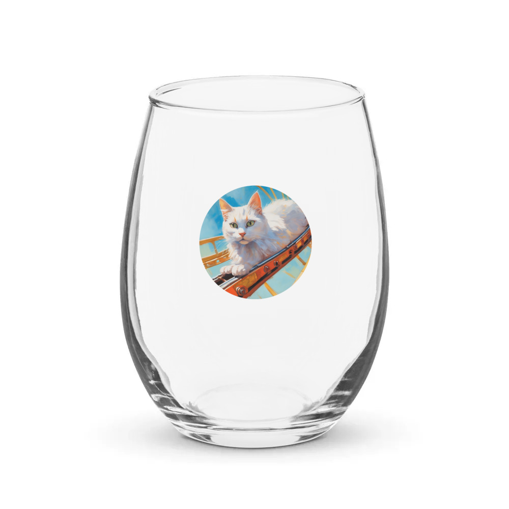 PugMug Custom White Companion Cat Stemless Wine Glass