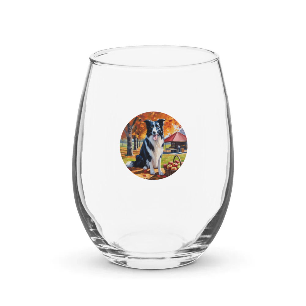PugMug Custom Border Collie Stemless Wine Glass