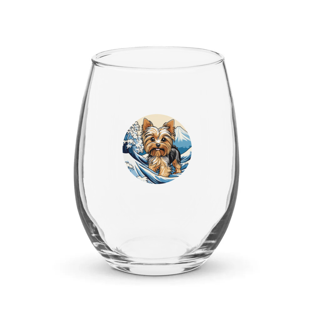 PugMug Custom Yorkshire Terrier Stemless Wine Glass
