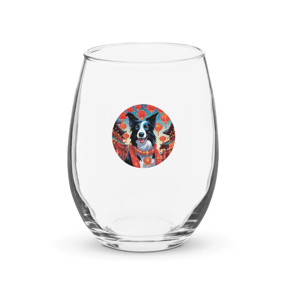 PugMug Custom Border Collie Stemless Wine Glass