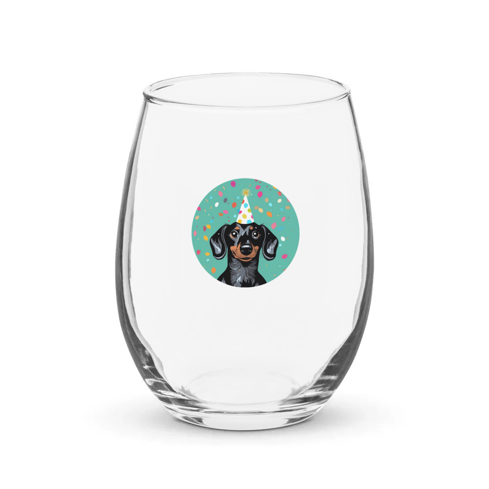 PugMug Custom Black Dachshund Stemless Wine Glass