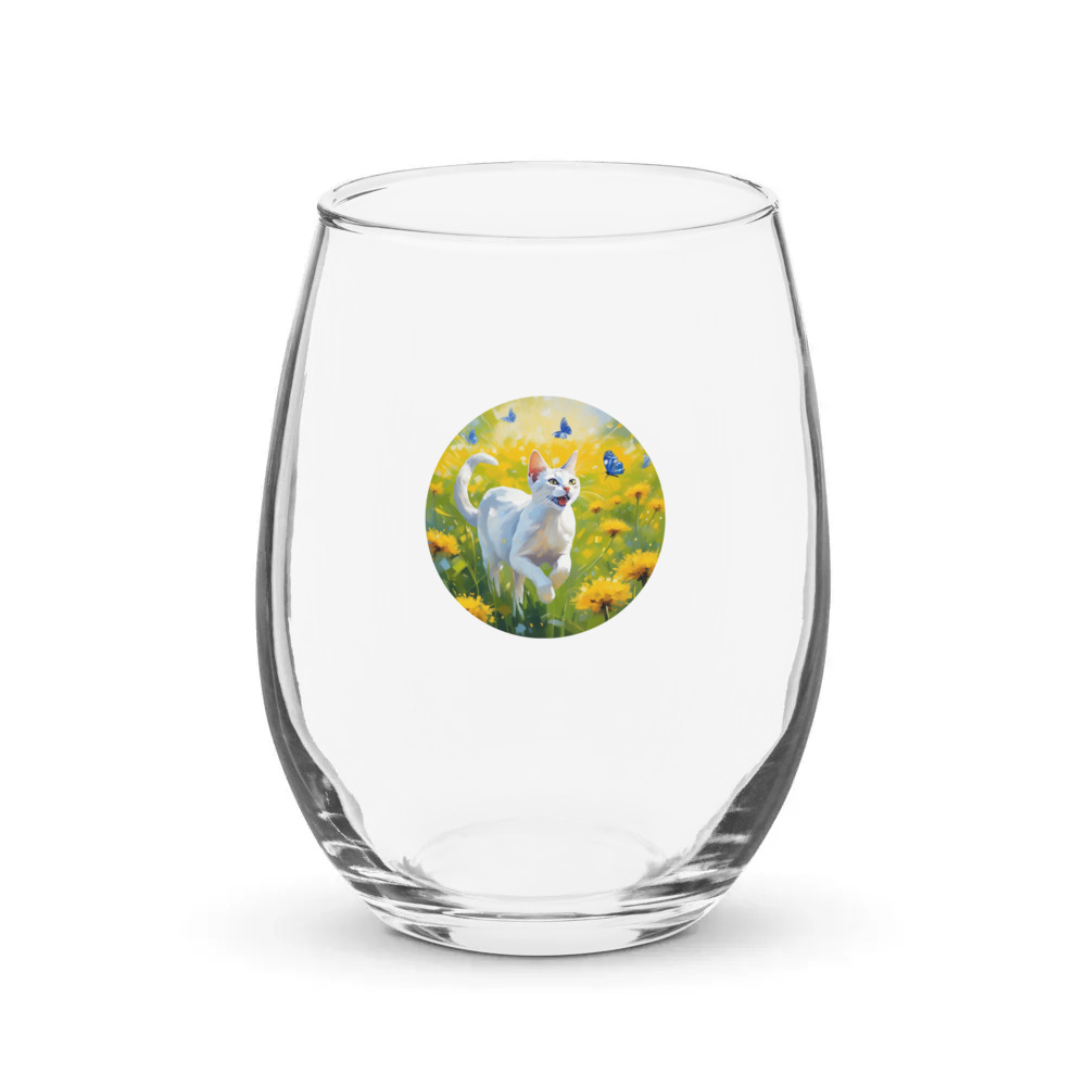 PugMug Custom White Abyssinian Cat Stemless Wine Glass