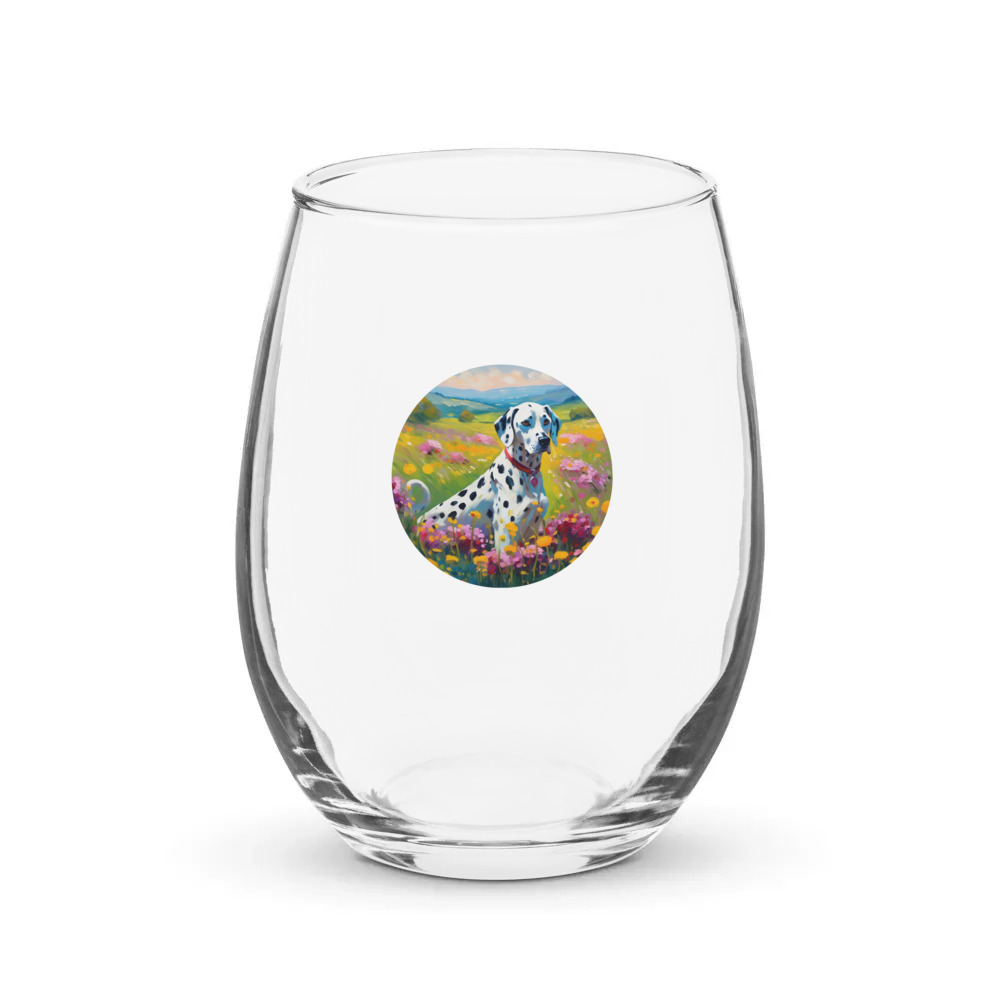PugMug Custom Dalmatian Stemless Wine Glass