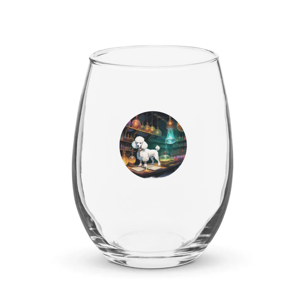 PugMug Custom White Poodle Stemless Wine Glass