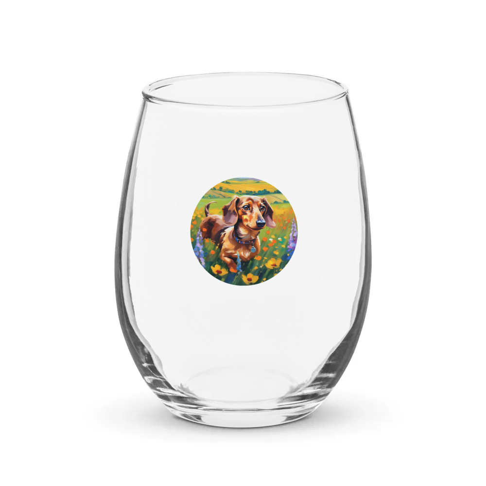 PugMug Custom Tan Dachshund Stemless Wine Glass