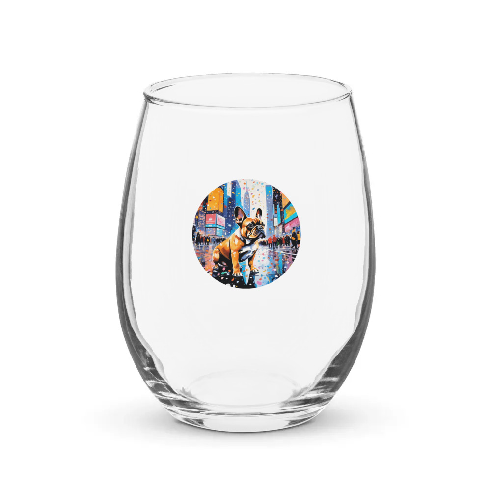 PugMug Custom Tan French Bulldog Stemless Wine Glass