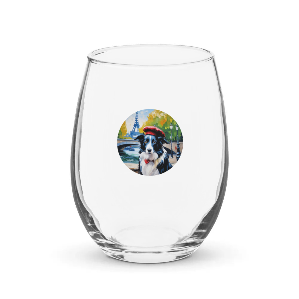 PugMug Custom Border Collie Stemless Wine Glass
