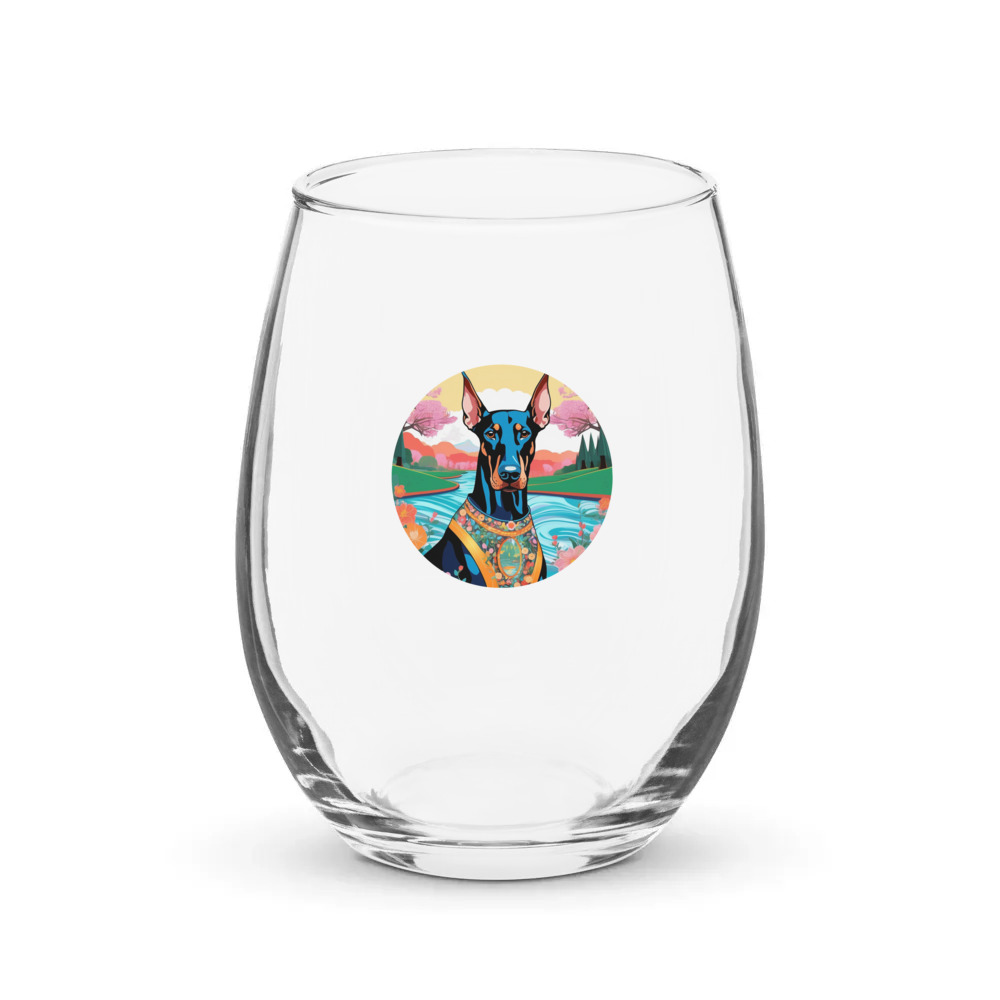 PugMug Custom Doberman Pinscher Stemless Wine Glass