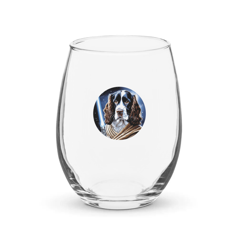 PugMug Custom English Springer Spaniel Stemless Wine Glass