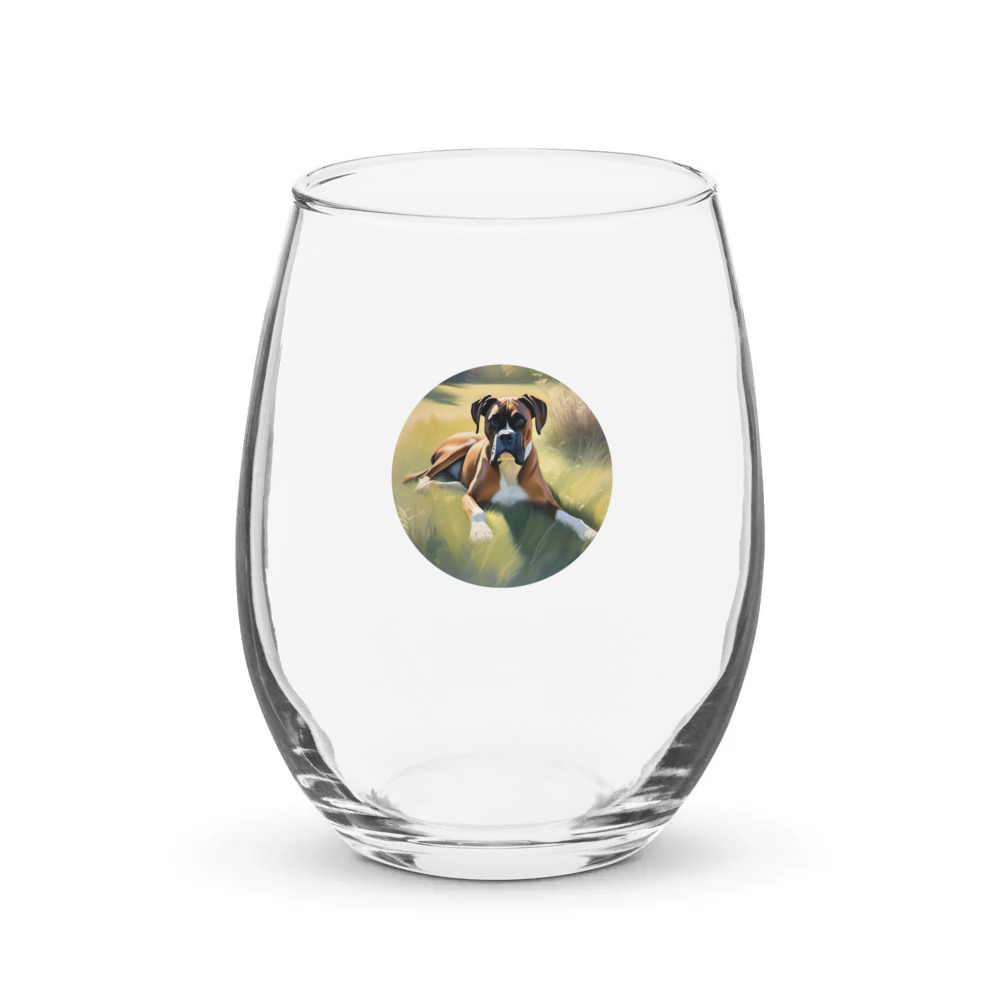PugMug Custom Boxer Dog Stemless Wine Glass