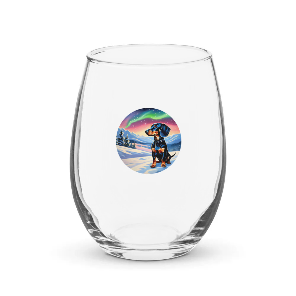PugMug Custom Black Dachshund Stemless Wine Glass